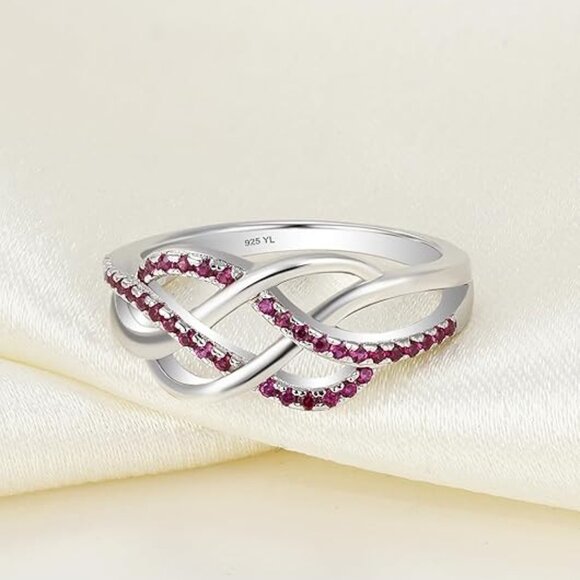 YL Celtic Knot Twisted Knot Ring Birthstone Infinity Rings - Ruby - July - Picture 5 of 6